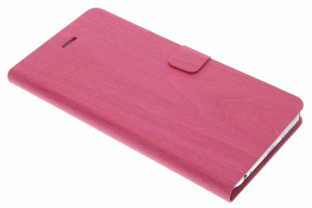 Image of Fuchsia hout design booktype hoes voor de iPhone 6(s) Plus