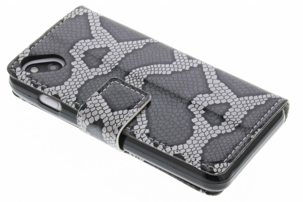 Image of Grijze glossy snake skin booktype voor de Wiko Sunset 2