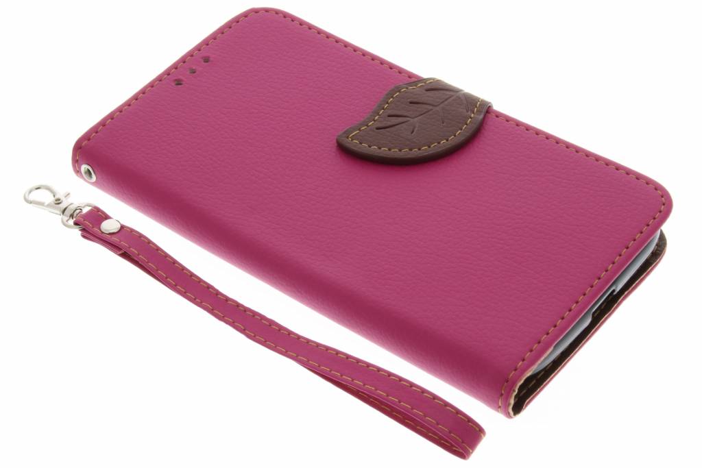 Image of Fuchsia blad design TPU booktype hoes voor de Motorola Moto G4 (Plus)