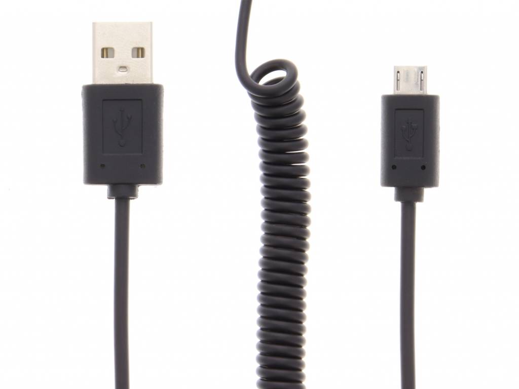 Image of Micro-USB naar USB-kabel met krulsnoer - Zwart