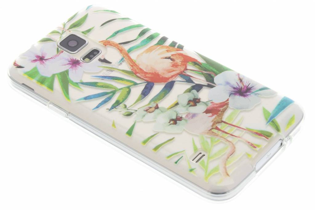 Image of Flamingo Flowers Watercolor TPU hoesje voor de Samsung Galaxy S5 (Plus) / Neo