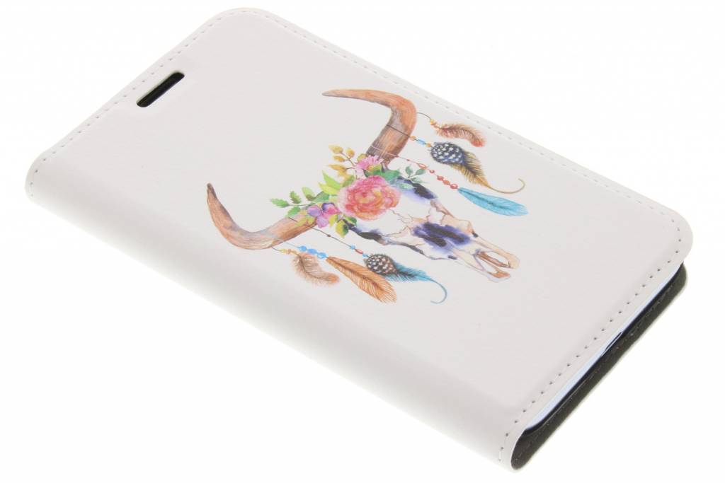 Image of Bull Skull Feathers Design Booklet voor de Samsung Galaxy J1 (2016)