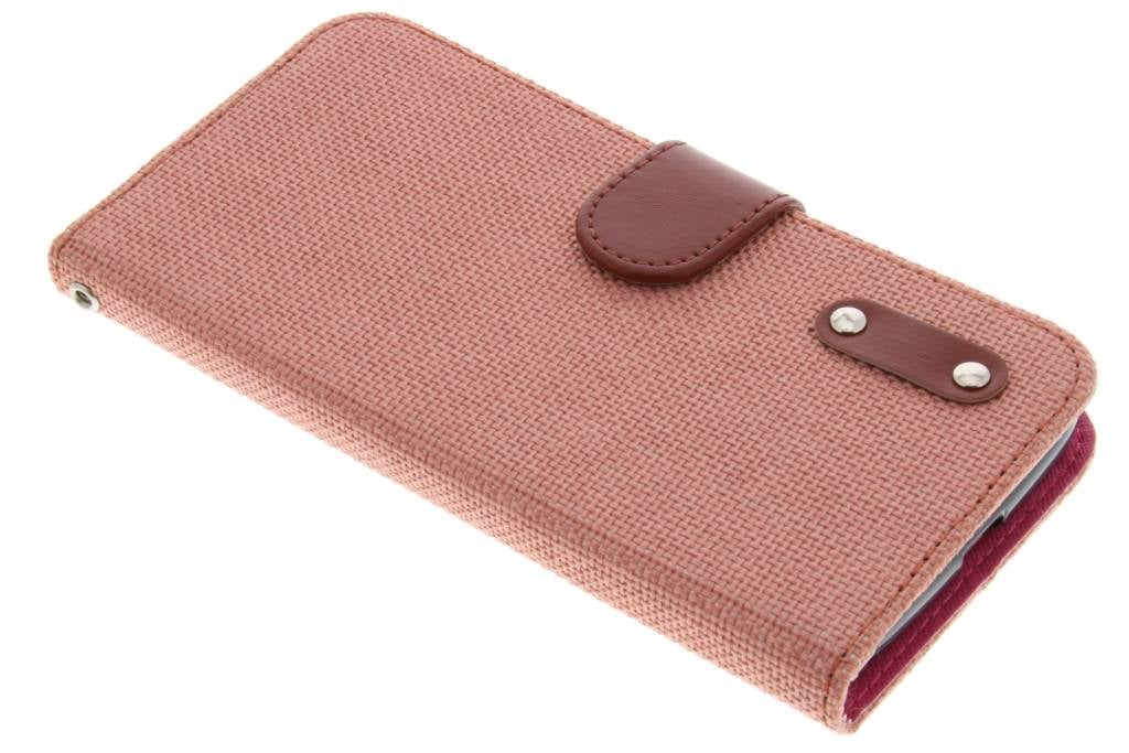 Image of Zalmroze linnen look TPU booktype hoes voor de Motorola Moto G4 (Plus)