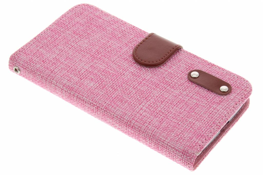 Image of Roze linnen look TPU booktype hoes voor de Motorola Moto G4 (Plus)