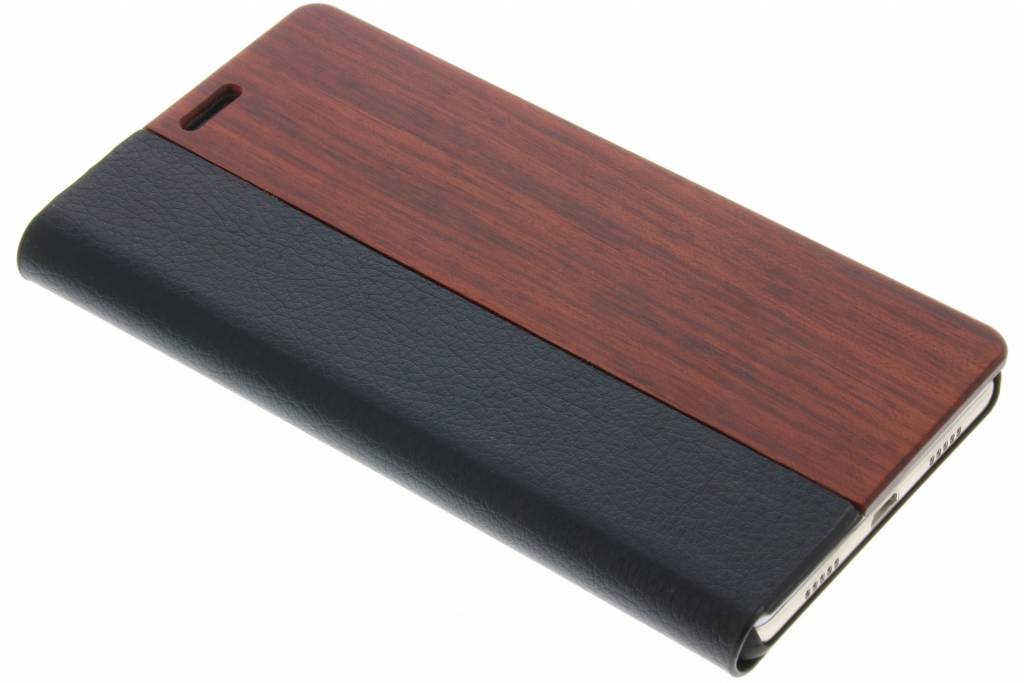 Image of Donkerbruine hout lederen booktype hoes voor de Huawei P8 Lite