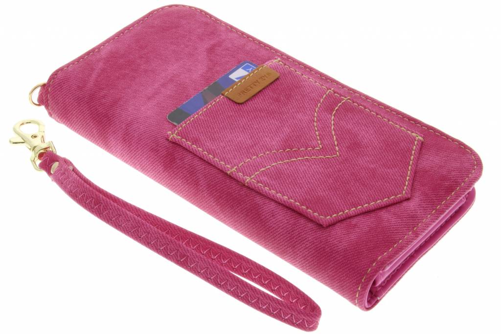 Image of Fuchsia universeel Denim Jeans portemonnee hoesje maat L