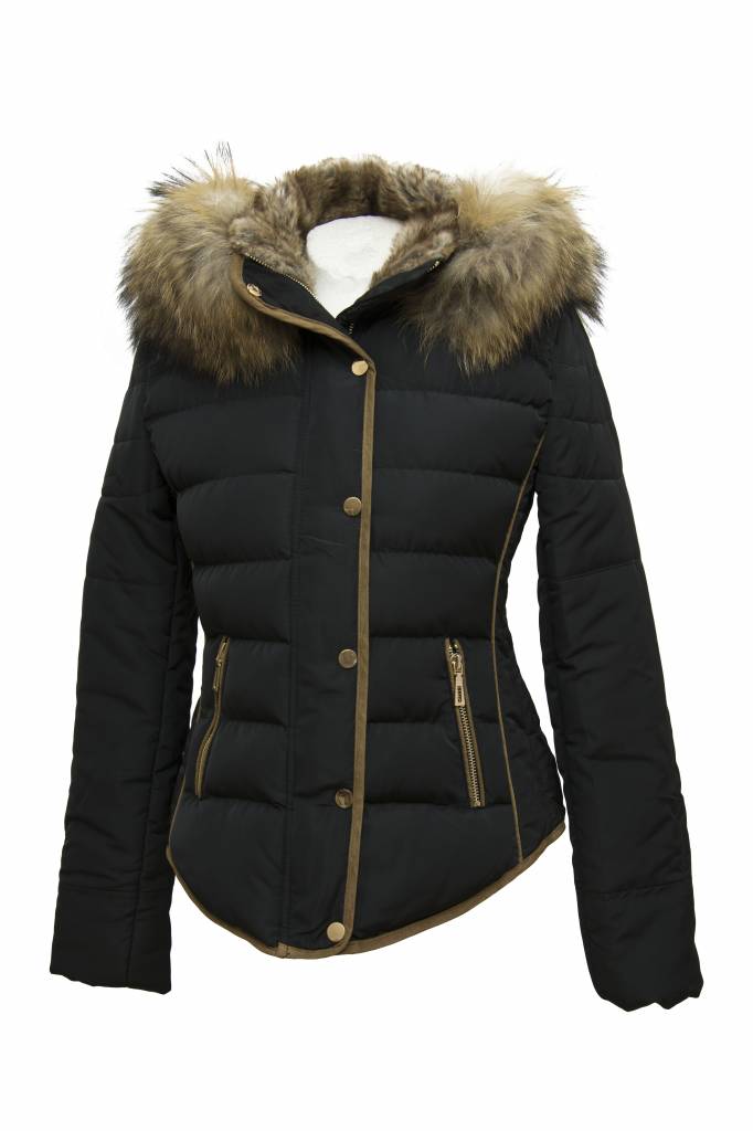 Dames winterjas met bontkraag M3 zwart - Leathercity