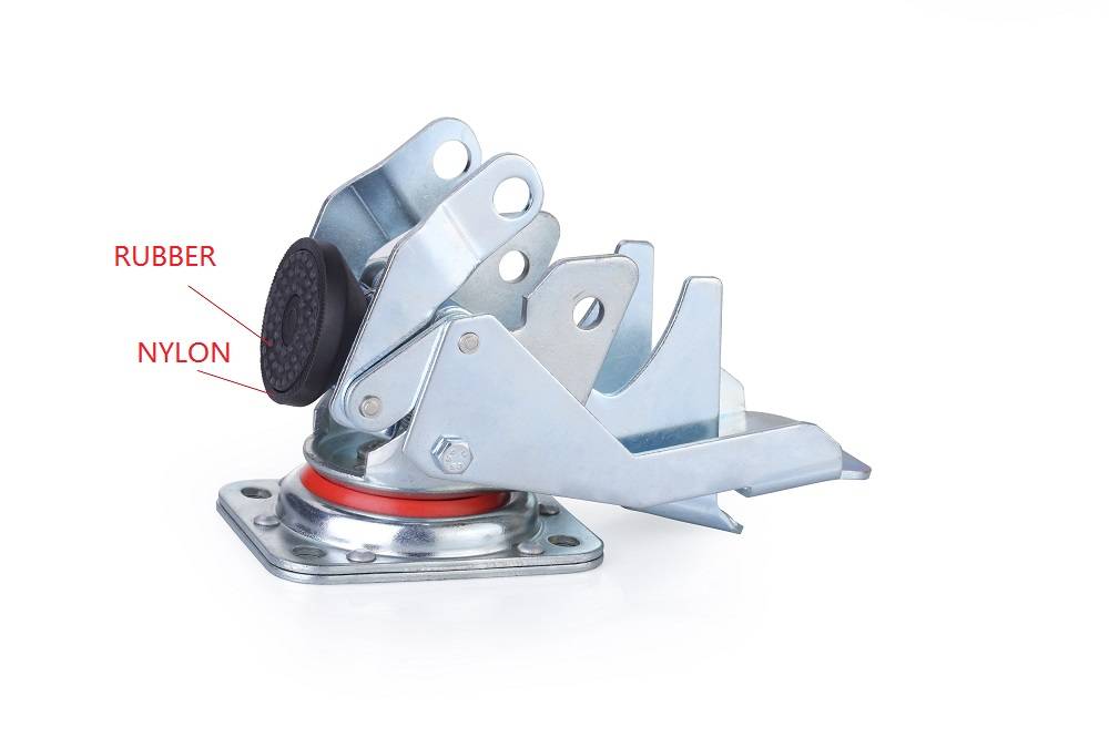 Foot operated Levelling fixed caster with 80x40mm nylon wheel, load