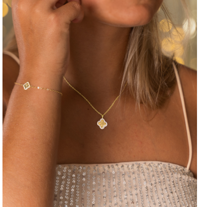 Diamant-Glück Klee Armband in solid 18k Gold/vier Blatt Charm Armband