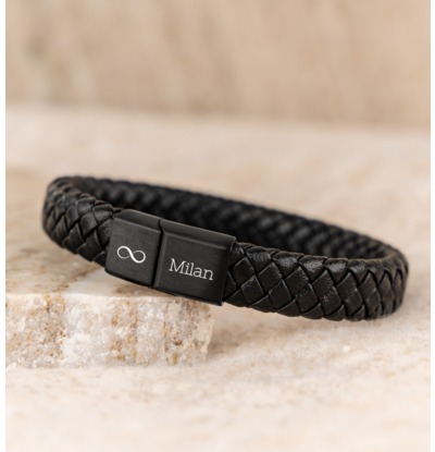 Heren Armband Leer 'Harmony' - Zwart
