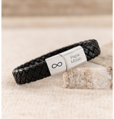 Heren Armband Leer met Gravure | Zwart