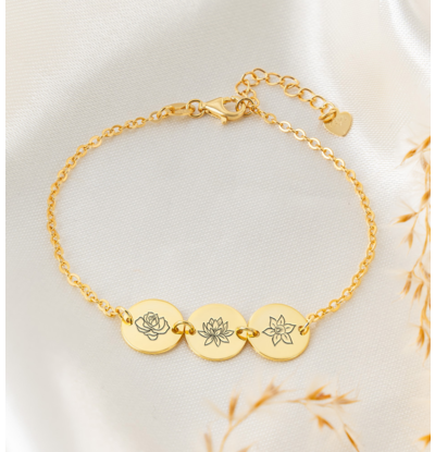 Geboortebloem armband '3 Discs'
