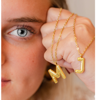 Bold ketting met letter 'Bubble' | Stainless Steel