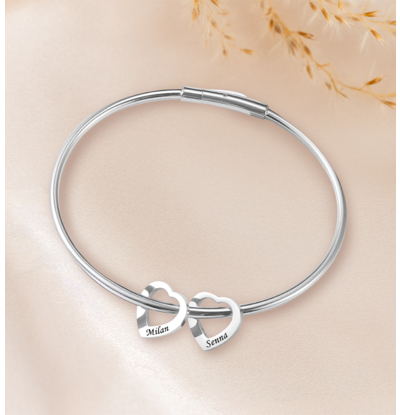 Bedelarmband met 2 Hartjes I Personaliseer