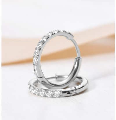 Zilveren goldplated oorringen met dubbel kristal voor dames | -NL