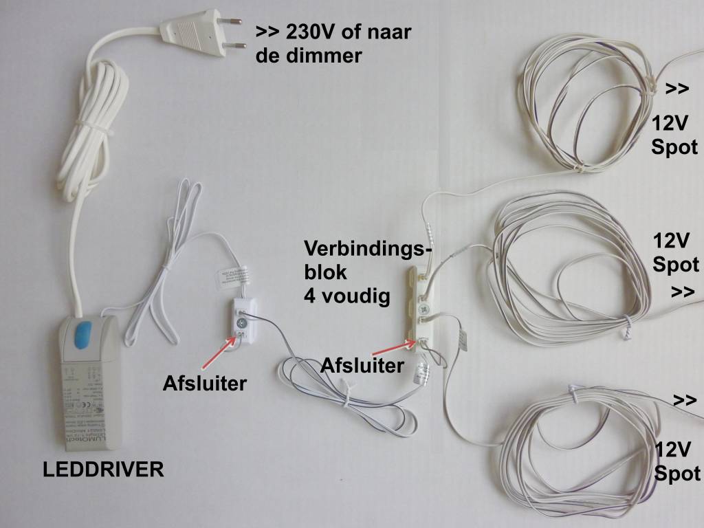 Bekabelings set voor 12V spots 123ledspots Mini Inbouwspots Badkamer ~ Bekabelings set voor 12V spots 123ledspots