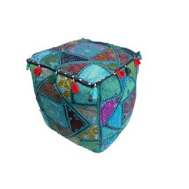 Patchwork poef blauw hoog Patchwork poef blauw hoog
