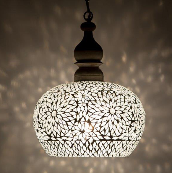 mozaiek hanglamp met hout