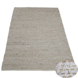 Vloerkleed wit leer en jute Vloerkleed wit leer en jute