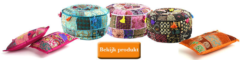 Poef en patchwork kussentjes voor kinderkamer