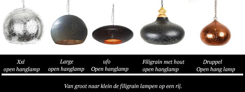 Open hanglampen filigrain van klein naar groot