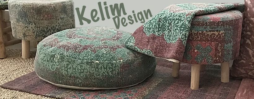 Vloerkleed en kussen met kelimprint
