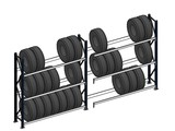 Bandenstelling 200cm hoog, 1125 cm breed, 3 niveaus