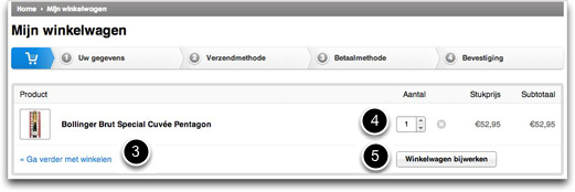Aantal flessen aanpassen in het winkelmandje
