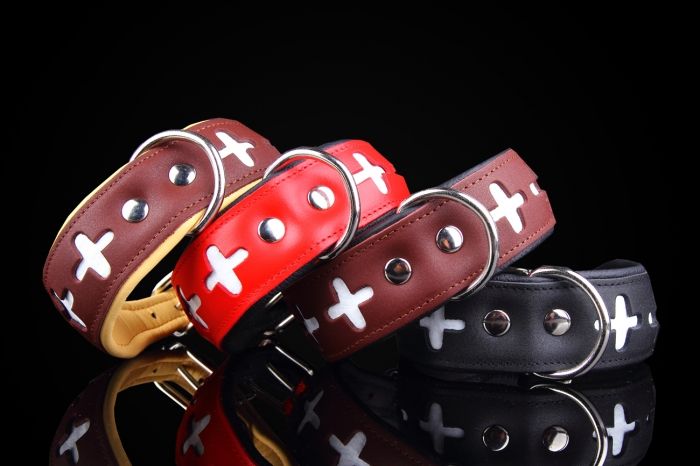 Afbeelding Leren hondenhalsband Swiss door HondenBed