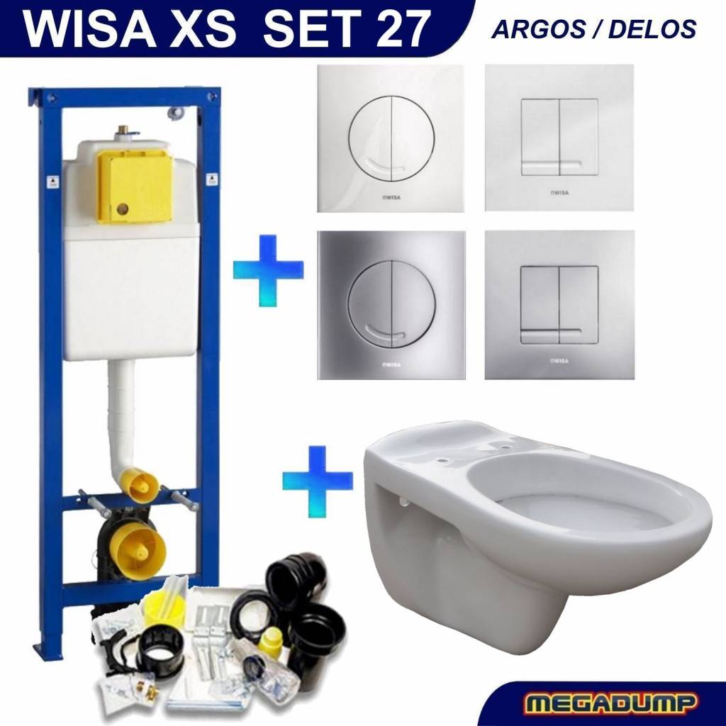 Wisa Xs Toiletset 27 Wandcloset Neptunus Met Argos/Delos Drukplaat - Standaard Argos Wit - 8050414601