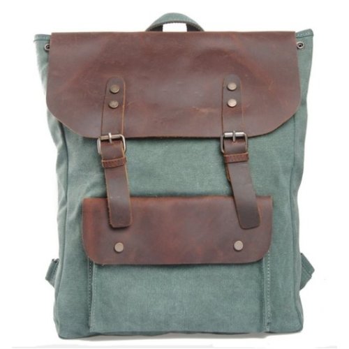 JOOF Rugzak canvas met leer petrol, model 1 JOOF Rugzak canvas met leer petrol, model 1