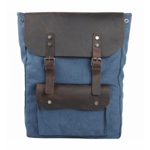 JOOF Rugzak canvas met leer blauw, model 1 JOOF Rugzak canvas met leer blauw, model 1