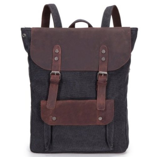JOOF Rugzak canvas met leer donkergrijs, model 1 JOOF Rugzak canvas met leer donkergrijs, model 1