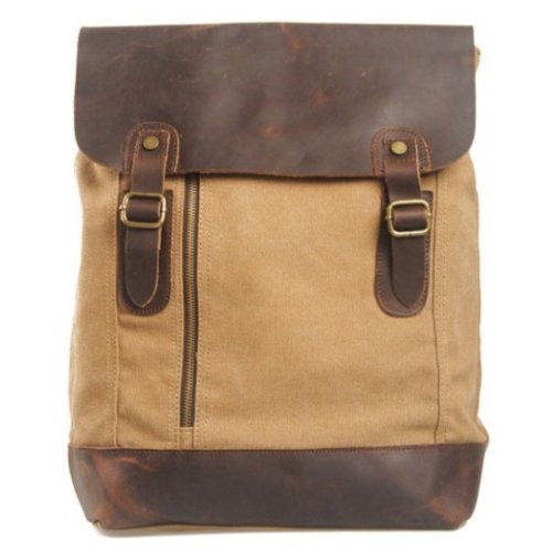 JOOF Rugzak canvas met leer bruin, model 2 JOOF Rugzak canvas met leer bruin, model 2