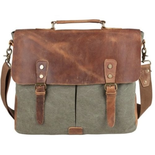 JOOF Canvas laptoptas / werktas / schooltas leger groen JOOF Canvas laptoptas / werktas / schooltas leger groen