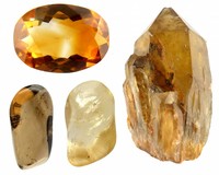 Citrine crystals, polished citrine, faceted citrine, citrine burned