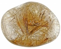 Tumbled quartz stone with ingrown rutile needles