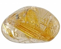 Tumbled quartz stone with ingrown rutile needles