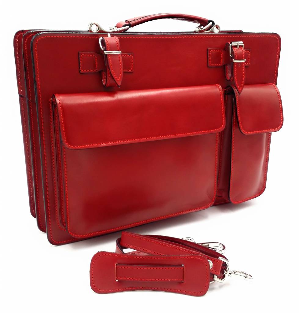 Italian leather briefcase model 201701 genuine leather red