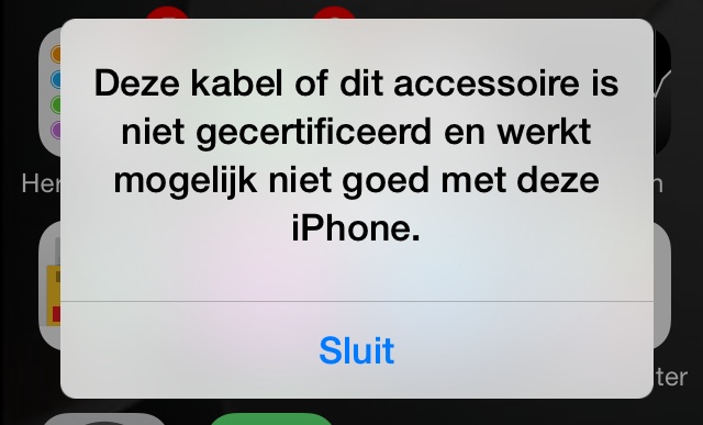 Deze kabel of dit accessoire is niet gecertificeerd foutmelding iPad