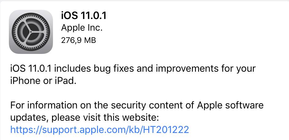 iOS 11.0.1 voor iPad en iPhone nu beschikbaar