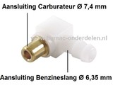 Nippel voor Benzineslang aansluiting bij Walbro Carburateur van Briggs and Stratton op Zitmaaier, Frontmaaier, Trekker