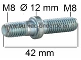 Tapeind M8 STIHL 024 t/m 066 en MS240 t/m MS660, Kettingzaag - Motorzaag Kraagbout, Draadeind voor Montage Zaagblad en Rechter Zijkap van Motorzaag, Kettingzaag