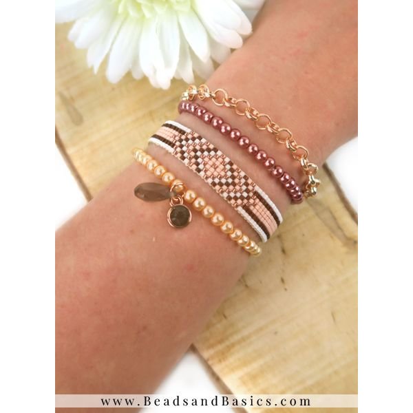 Zelf Een Miyuki weefarmband Maken Rosé Goud Met Bruin Beads & Basics