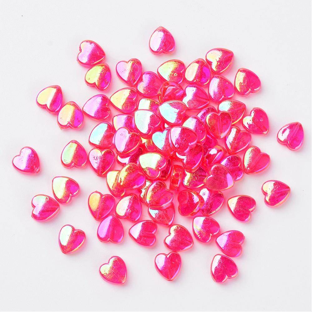 15 pcs Pink Heart Bead Shine 8x3mm - Beads & Basics