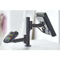 Point of sale RetailSystem, one arm mounting for screen and payment terminal holder. Desk stand