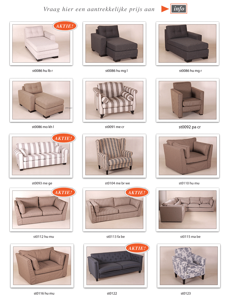 aanbieding banken landelijke stoelen leer en stof aktie maand