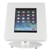 iPad tafelstandaard voor iPad/ iPad Air Meglio 9-11 inch; diefstalbestendige behuizing van wit acrylaat en voet van wit gecoat staal