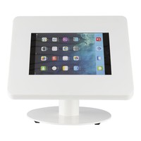 iPad tafelstandaard voor iPad/ iPad Air Meglio 9-11 inch; diefstalbestendige behuizing van wit acrylaat en voet van wit gecoat staal