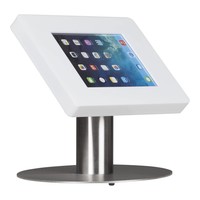 iPad tafelstandaard voor iPad/ iPad Air Meglio 9-11 inch; diefstalbestendige behuizing van wit acrylaat en voet van geborsteld staal